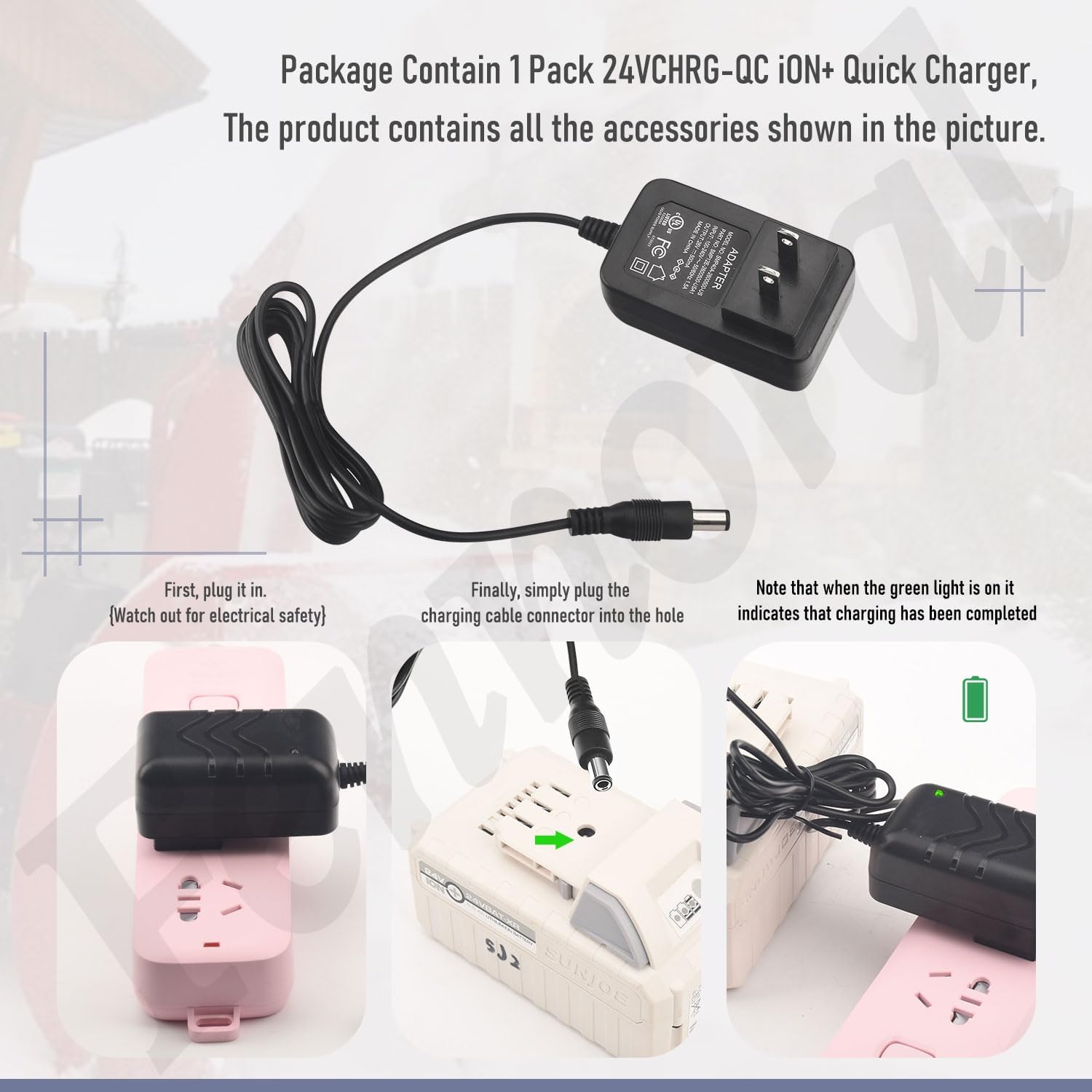 24VCHRG-QC iON+ Cargador rápido compatible con baterías Snow Joe iBAT24 y 24VBAT Series para todas las baterías iON 24VBAT-LTE, 24VBAT-LT, 24VBAT,