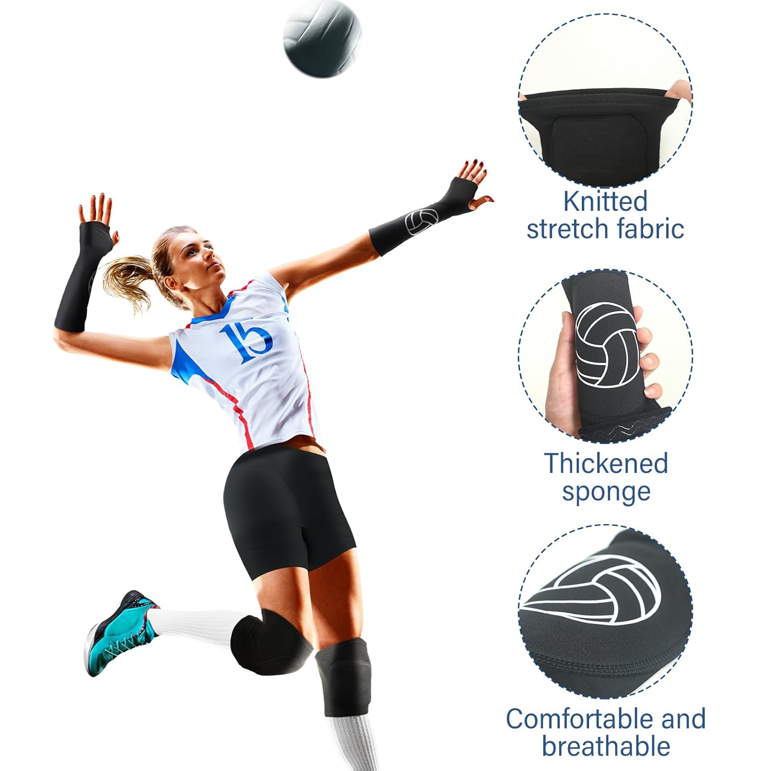10 piezas de accesorios de voleibol, pantalones cortos de voleibol, rodilleras de voleibol y mangas para brazos con almohadilla de protección,