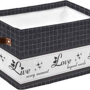 Live Love Laugh – Cesta de almacenamiento gris para organizar estantes, cajas de almacenamiento plegables con asa, arte de pared a cuadros grises Live Love Laugh – Cesta de almacenamiento gris para organizar estantes, cajas de almacenamiento plegables con asa, arte de pared a cuadros grises