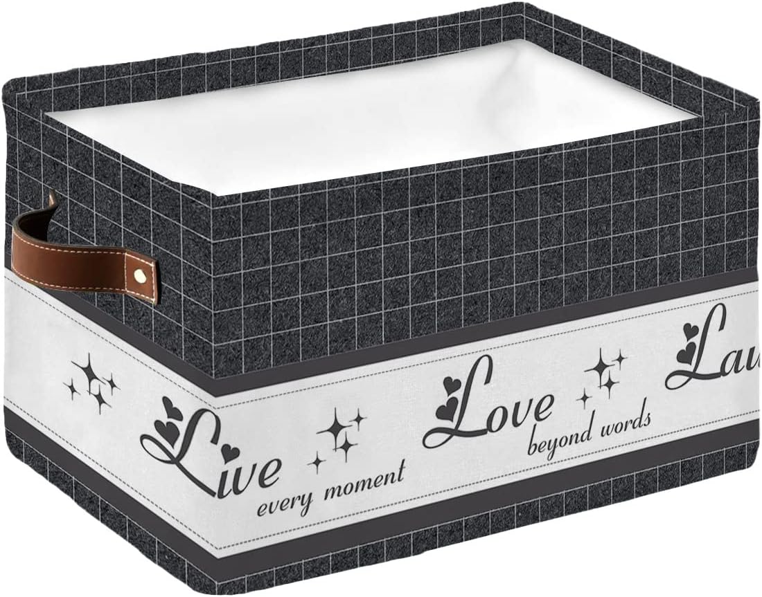 Live Love Laugh – Cesta de almacenamiento gris para organizar estantes, cajas de almacenamiento plegables con asa, arte de pared a cuadros grises