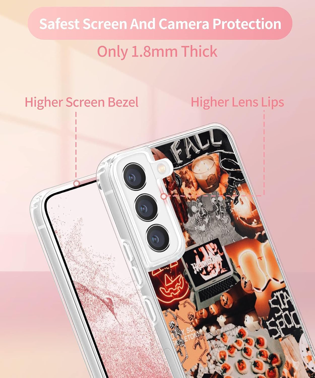Kyppwh Funda de TPU suave para Samsung Galaxy S22+ de 6.8 pulgadas con diseño de calabaza, otoño, Halloween, tema de Halloween, antiarañazos, a