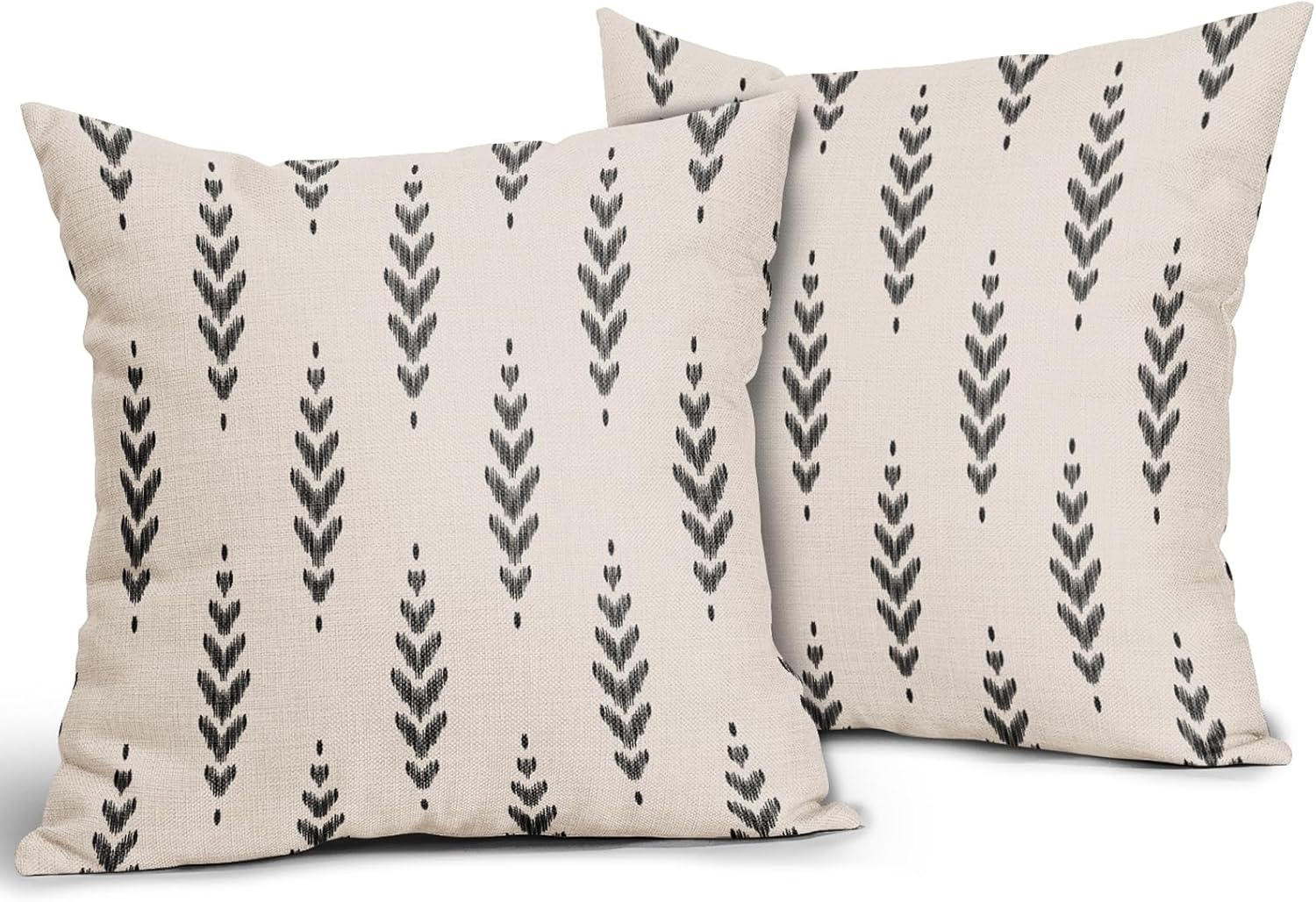 Juego de 2 fundas de almohada bohemias negras de 18 x 18 pulgadas, diseño étnico vintage geométrico con estampado de espiga para exteriores, funda
