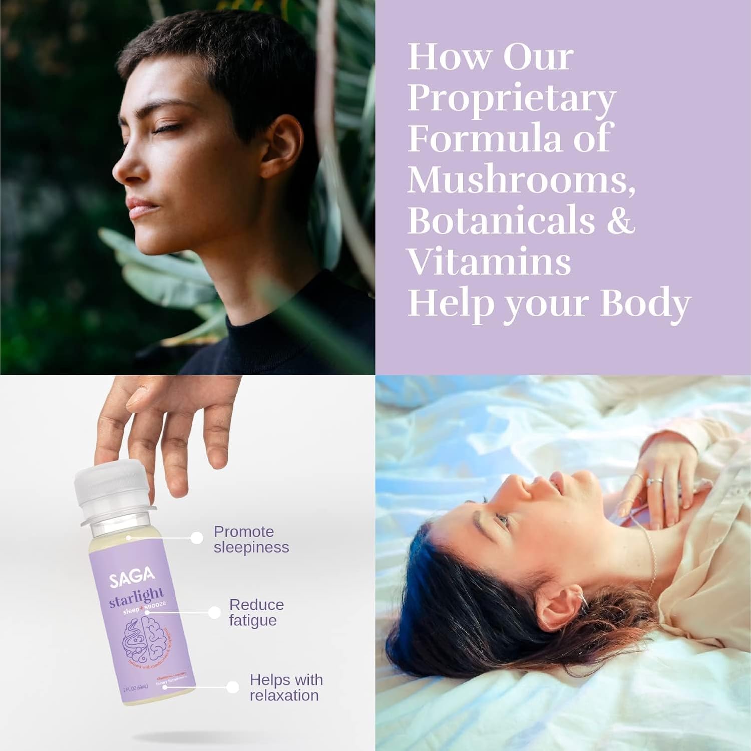 SAGA Starlight – Suplemento para dormir con hongos para el bienestar, bebida funcional para relajación, calma y apoyo al sueño con Ashwagandha,