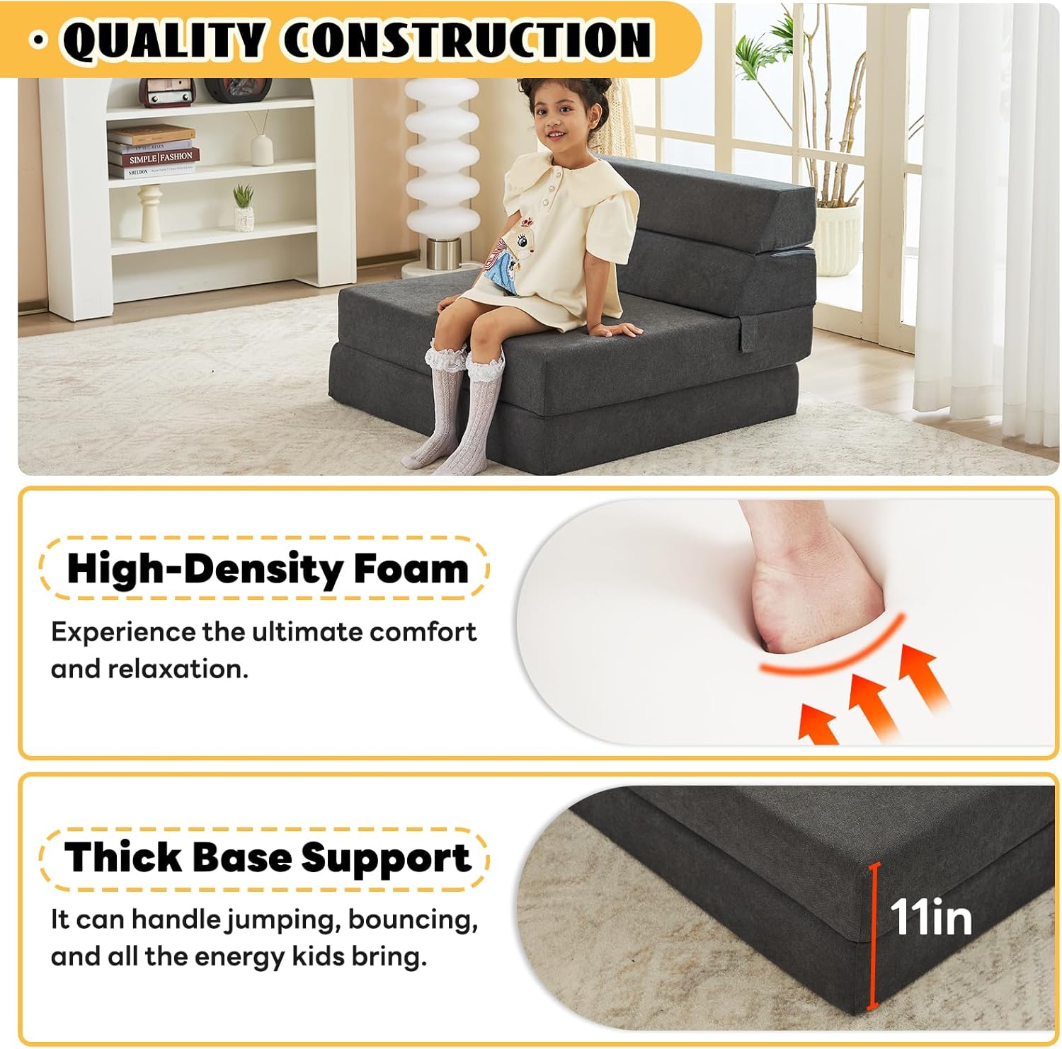 jela Colchón plegable para sofá cama, tela de lujo, sofá cama, colchón de piso, sofá plegable para habitación de invitados, sala de estar (83 x 33