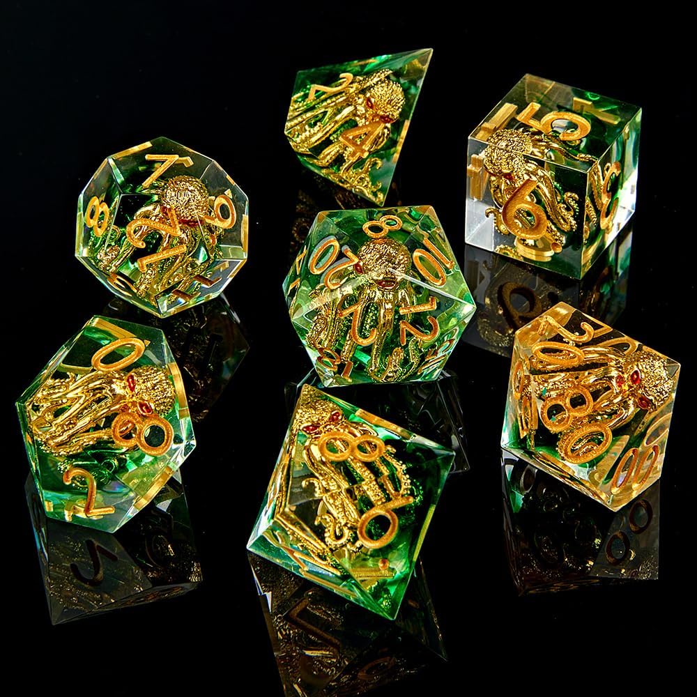 Sharp Edge – Juego de dados DND hechos a mano, 7 accesorios dados para juegos TRPG de Calabozos y Dragones, RPG de múltiples caras, resina