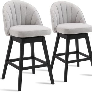 Juego de 2 taburetes de bar giratorios de altura de mostrador, 360 pulgadas de alto, sillas de comedor de tela de lino con patas de madera maciza, Juego de 2 taburetes de bar giratorios de altura de mostrador, 360 pulgadas de alto, sillas de comedor de tela de lino con patas de madera maciza,
