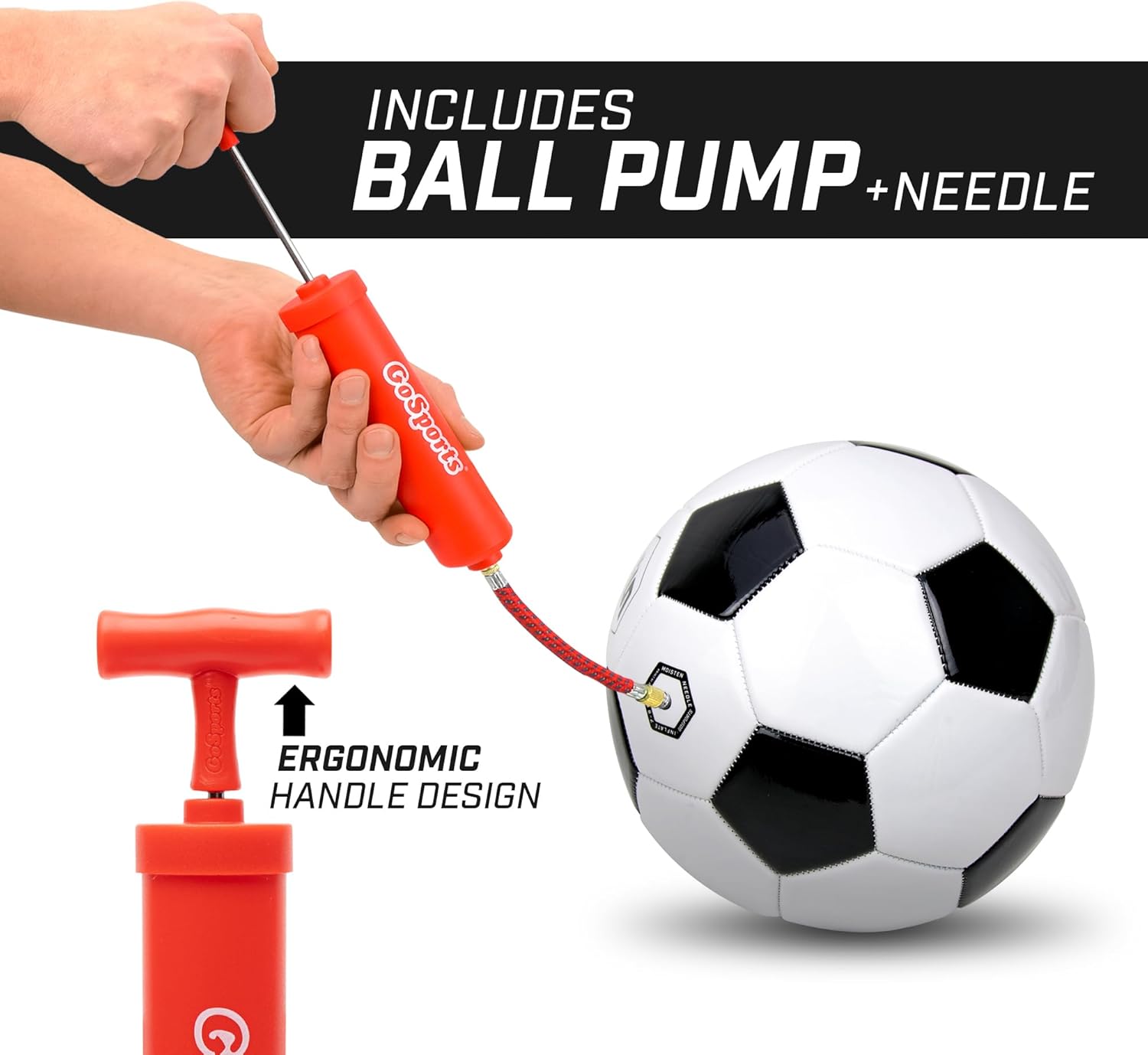 GoSports Balón de fútbol clásico en blanco y negro con bomba de alta calidad, disponible como pelotas individuales o paquete de 6, tamaños 3, 4, 5