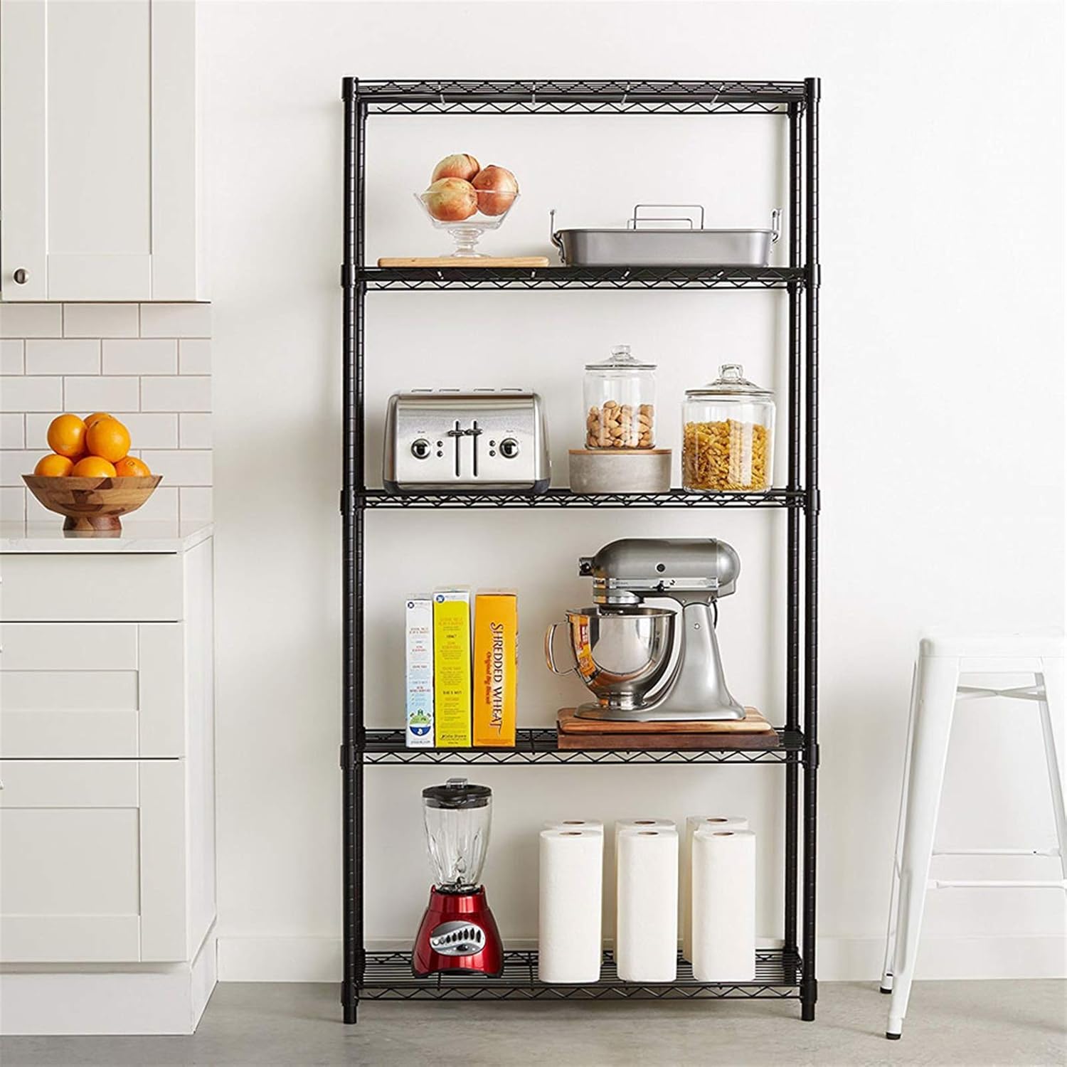 Estantería de alambre de 5 niveles, estantes ajustables, estante de almacenamiento de metal para lavandería, baño, cocina, despensa, organización de
