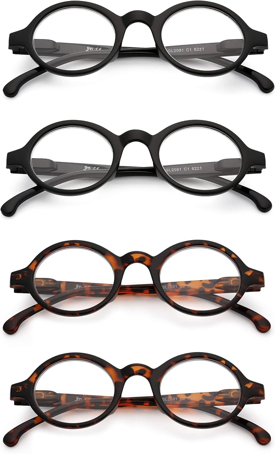 JM Juego de 4 lentes de lectura redondos retro con bisagra de resorte para hombres y mujeres, gafas para lectura, paquete de 4, mezcla +1.0