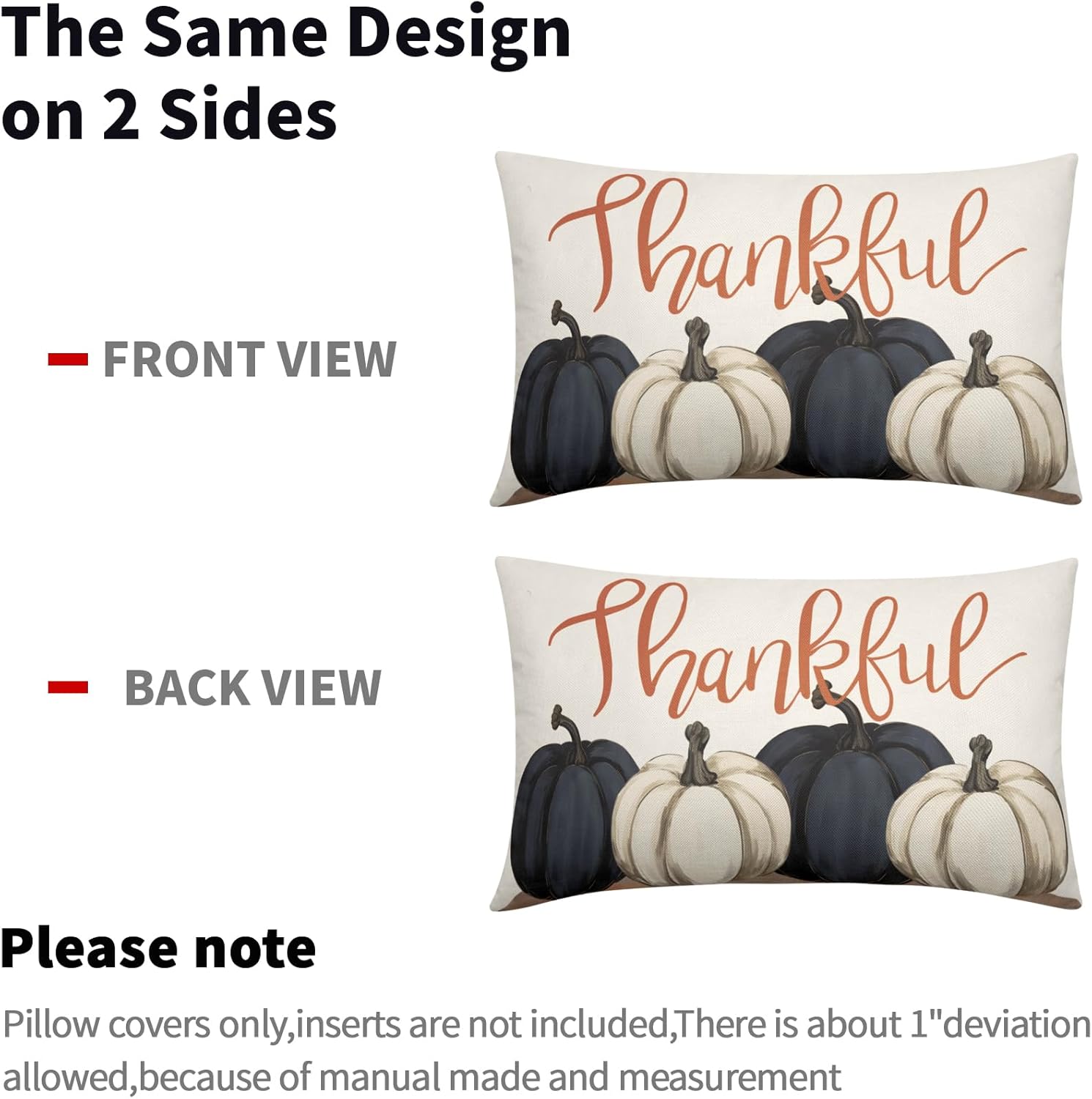 Juego de 2 fundas de almohada de calabazas azules y blancas decorativas de otoño de 12 x 20 pulgadas, juego de 2 fundas de almohada de otoño de