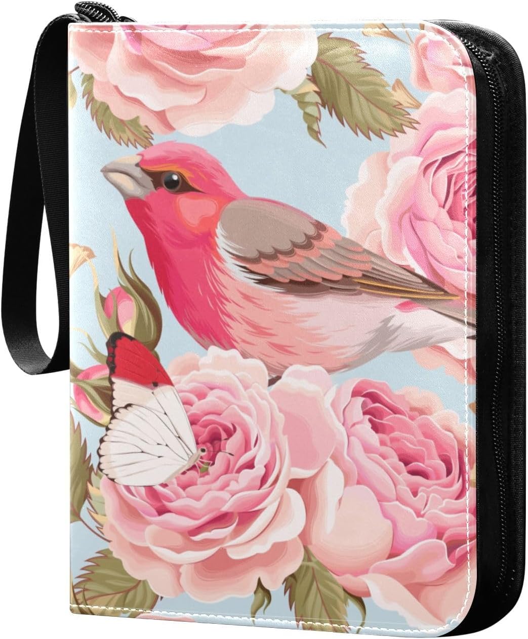 Carpeta de tarjetas coleccionables de flores y pájaros de rosas con 4 bolsillos con 50 fundas extraíbles, carpeta de álbumes de tarjetas de 3