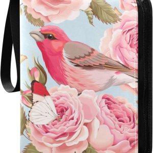 Carpeta de tarjetas coleccionables de flores y pájaros de rosas con 4 bolsillos con 50 fundas extraíbles, carpeta de álbumes de tarjetas de 3 Carpeta de tarjetas coleccionables de flores y pájaros de rosas con 4 bolsillos con 50 fundas extraíbles, carpeta de álbumes de tarjetas de 3
