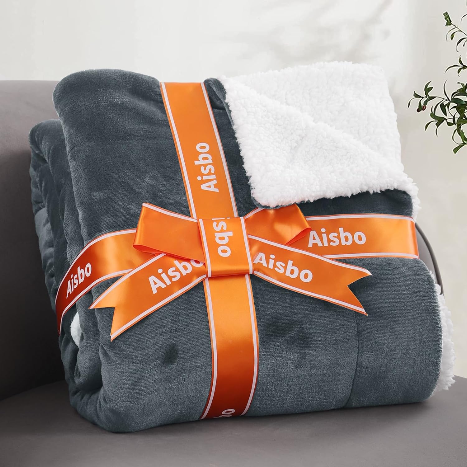 Aisbo Manta cálida individual  Manta reversible de franela Sherpa extra gruesa gris oscuro para cama individual, manta de invierno de felpa súper
