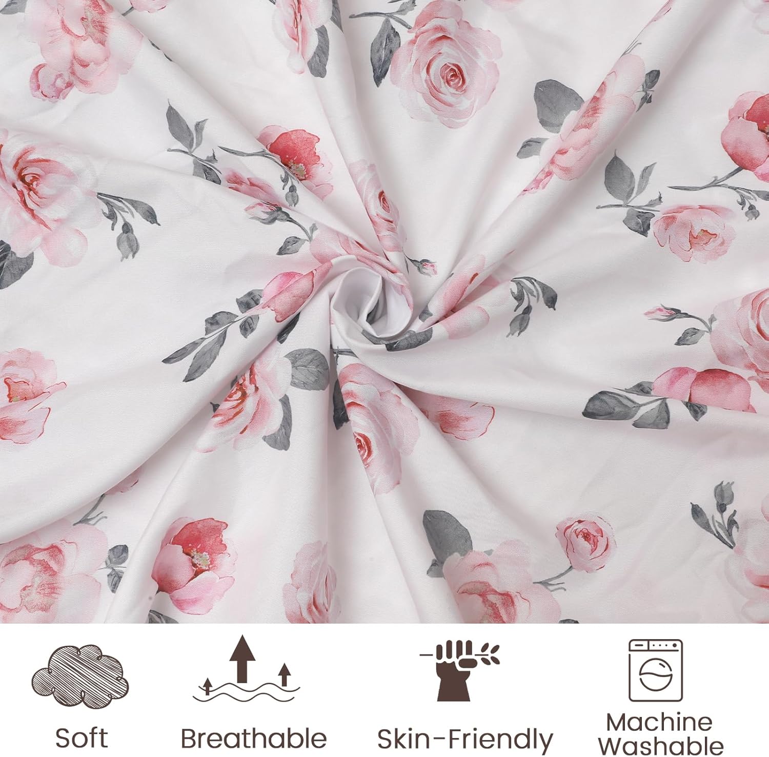 PHF Paquete de 3 sábanas suaves para moisés, cómodas sábanas de poliéster con diseño floral rosa para bebés niños y niñas, ajuste universal para la