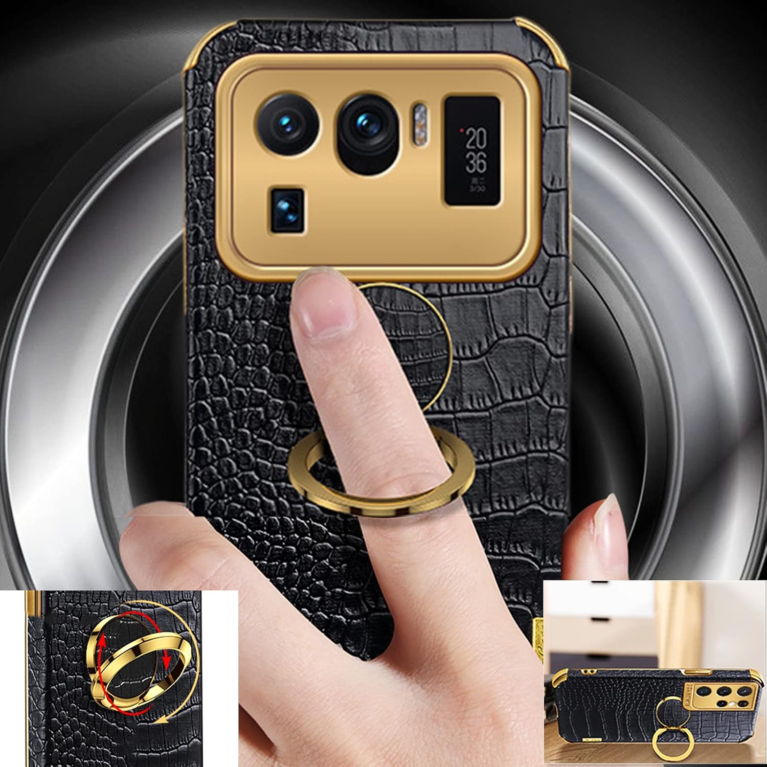 GHMONKEY Funda de cuero suave de lujo para teléfono con soporte de anillo giratorio para Xiaomi Poco X3 X4 NFC Pro 5G Funda protectora de refuerzo