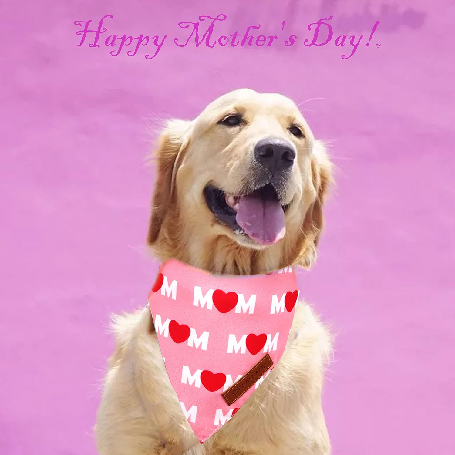 Realeaf Pañuelos para el día de la madre, 2 unidades, bufanda reversible para mascotas con texto en inglés “I Love My Mom” para niños y niñas, tela