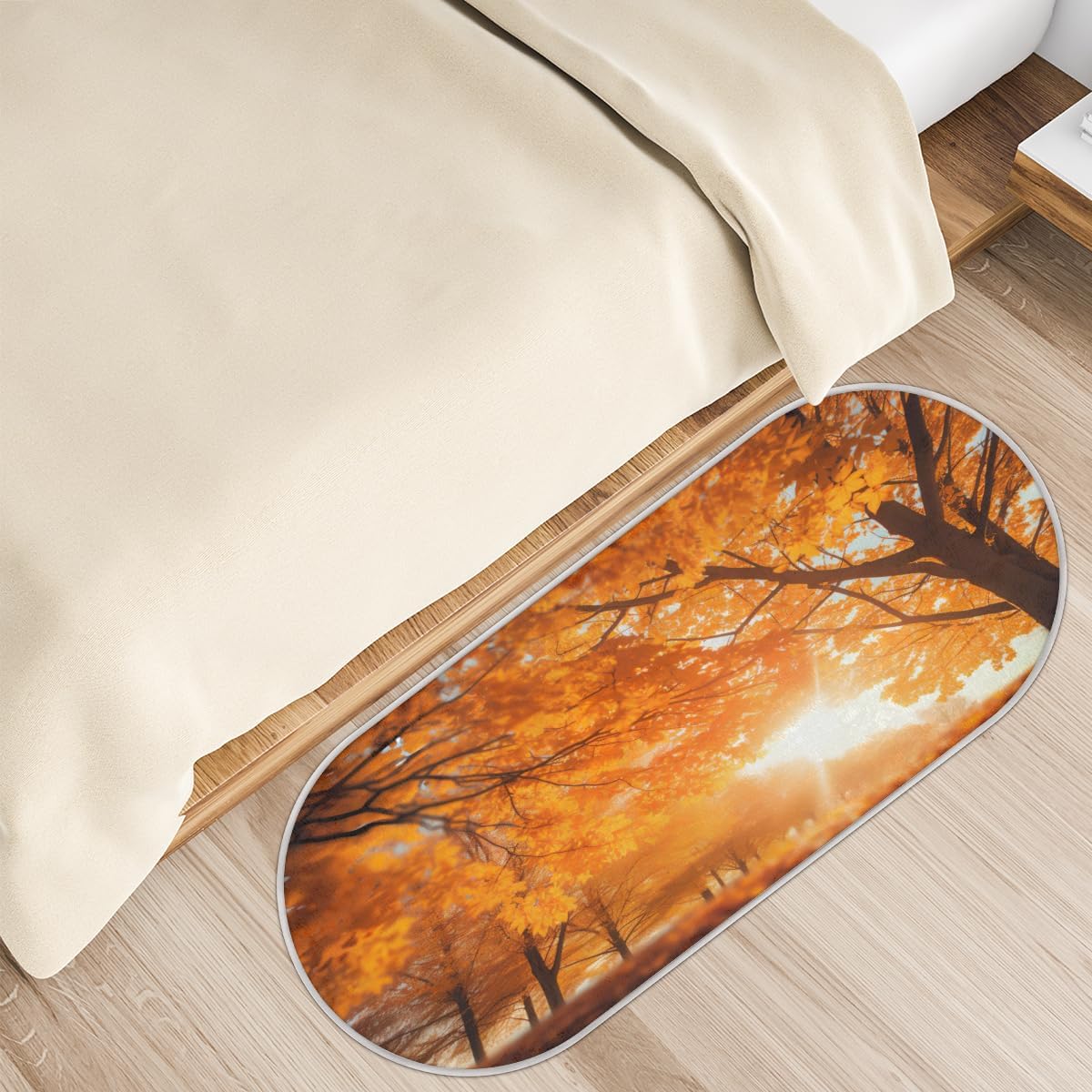 cfpolar Maple Tree Forest Sunny Bathroom Rugs Non-Slip Bath Rug Microfiber Bath Mat Absorbent Kitchen Mats and Rugs Machine Washable Oval Plush