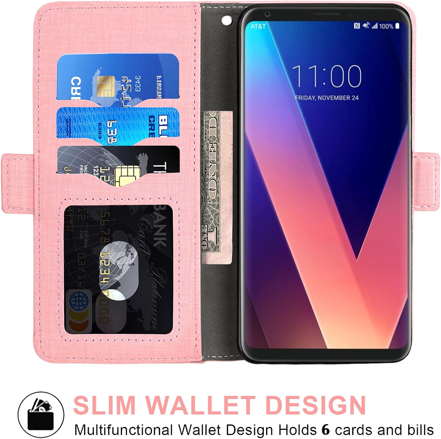 Asuwish Compatible con LG V35 ThinQ V30 Plus – Funda tipo cartera, protector de pantalla de vidrio templado y portatarjetas, fundas para teléfono