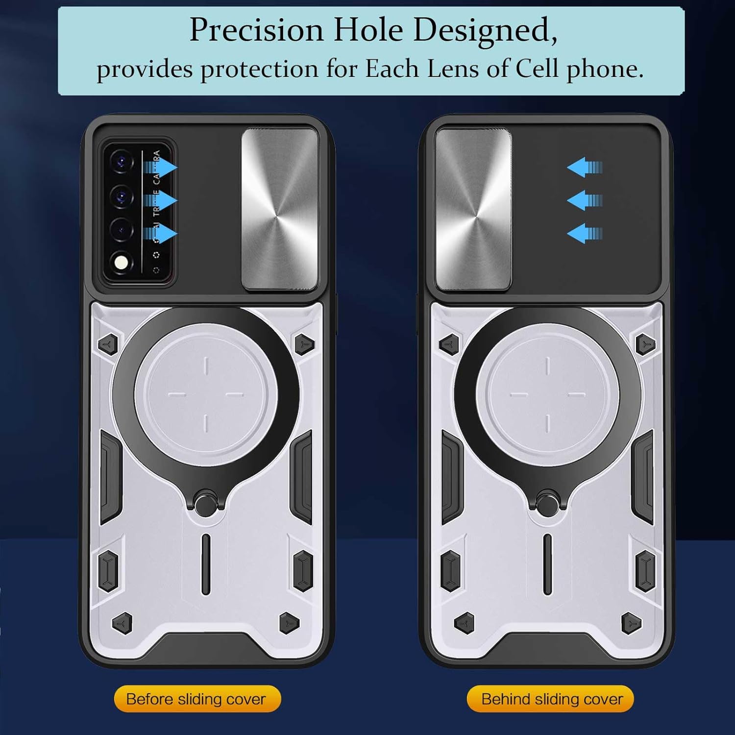 JHWVVTF Funda para teléfono REVVL V+ 5GRevvl V Plus 5G, funda de metal con soporte de anillo para mujeres y hombres, protector de cámara, protección