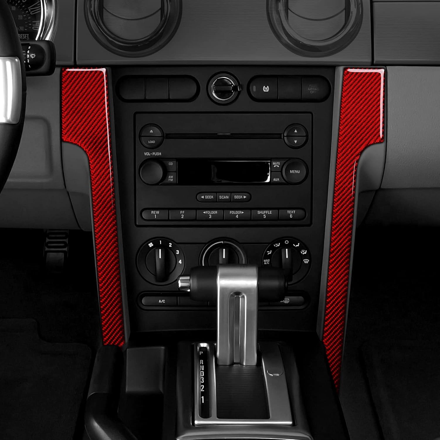 Adhesivo de fibra de carbono para coche izquierda de radio AC consola interior cubierta para Ford Mustang 2005 2006 2007 2008 2009 Accesorios