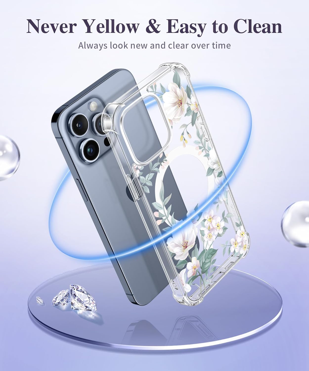 GVIEWIN Funda magnética para iPhone 15 Pro Max con protector de pantalla + protector de cámara, compatible con MagSafe protección contra caídas de