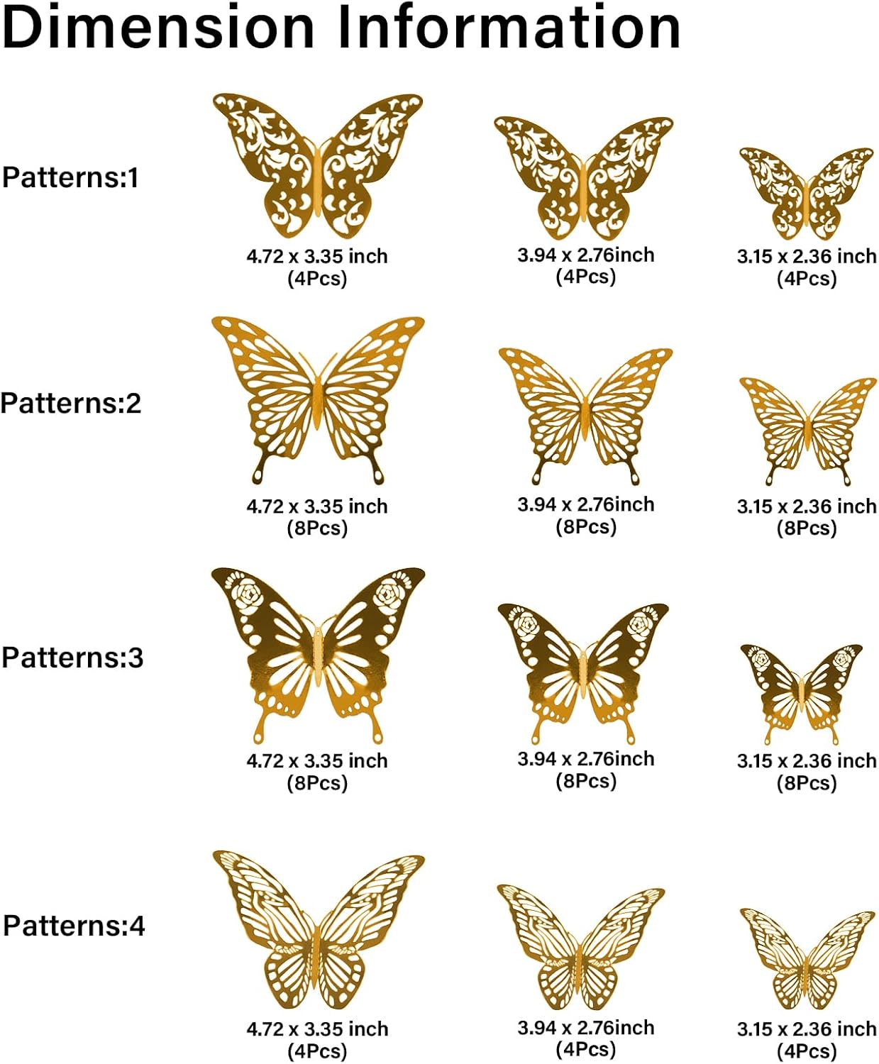 72 calcomanías de pared de mariposas, decoración de pared de mariposa 3D, decoración de fiesta de mariposa dorada, decoraciones de pastel de