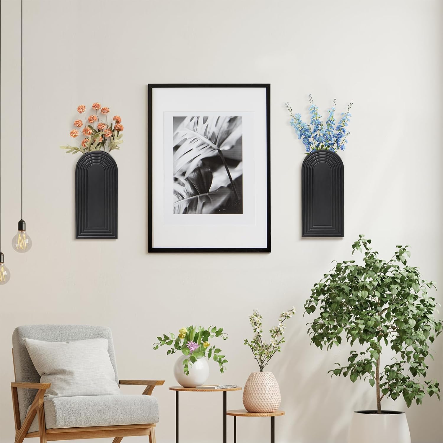 Maceta de pared para plantas de interior, decoración de pared de madera, jarrones de pared para decoración de flores secas y vegetación sintética,