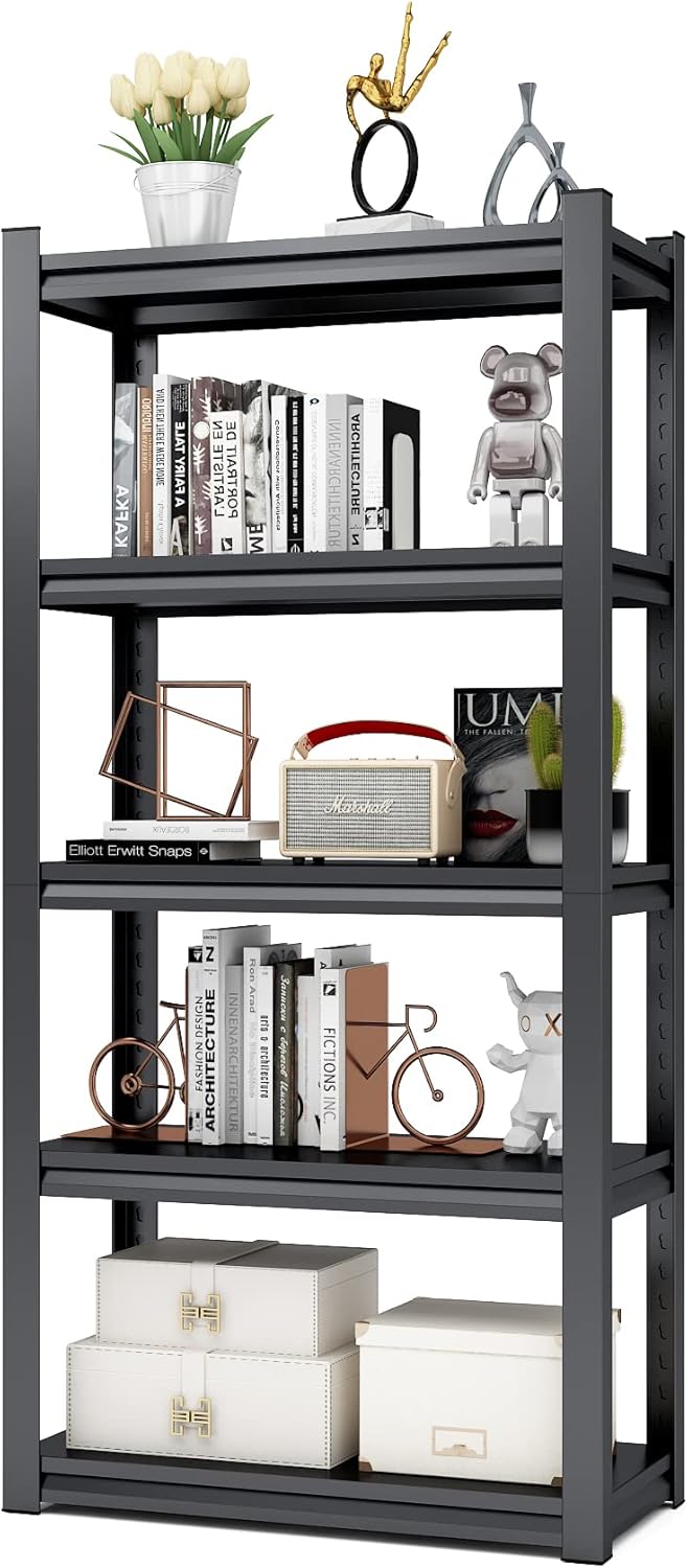 Estantería de metal ajustable de 5 niveles, estantes de almacenamiento resistentes, organizador comercial para garaje, sótano, cocina, despensa,