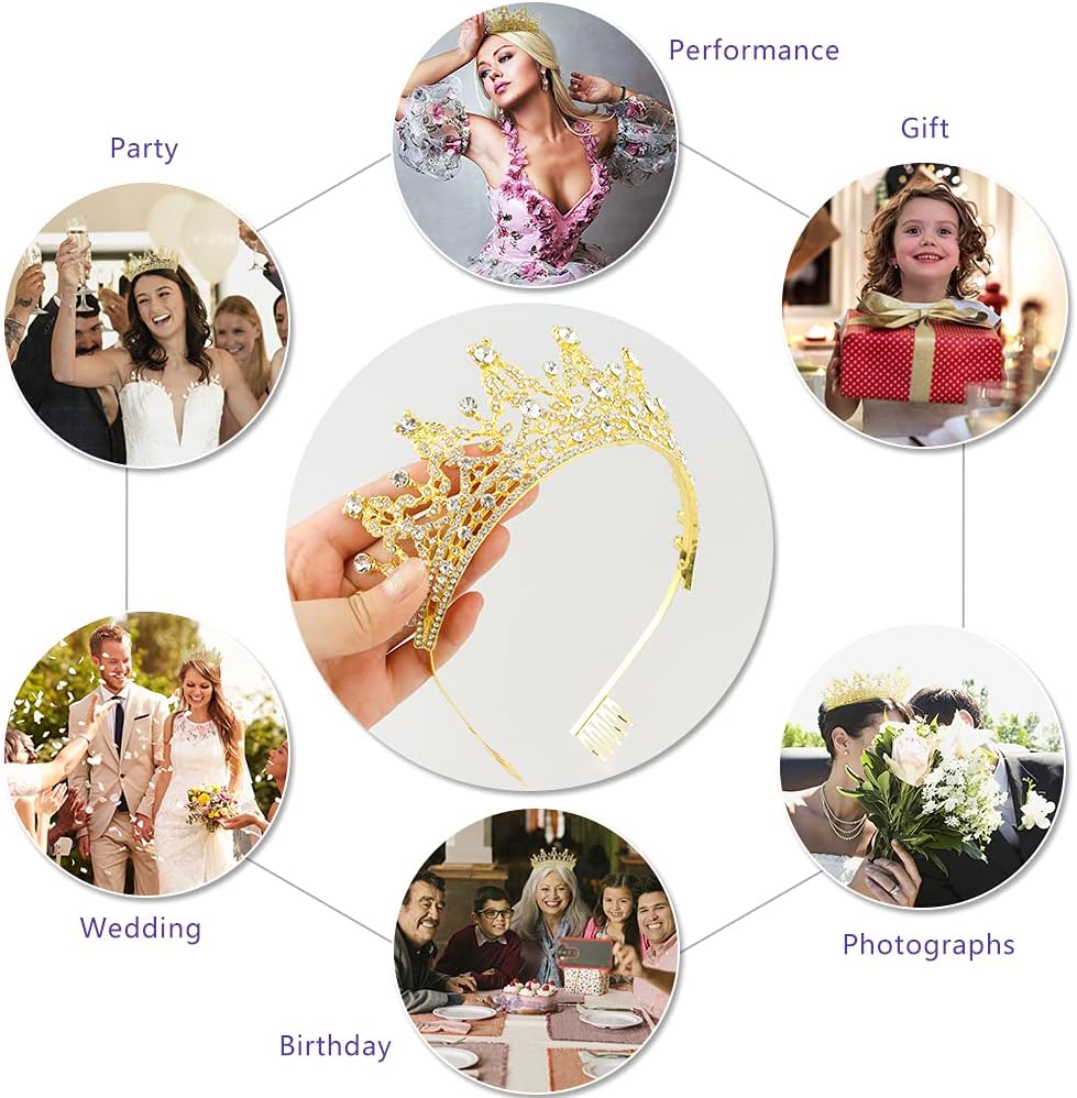 Tiaras doradas con peine para mujer, diadema de cumpleaños, corona de reina para mujer, tiara dorada con diamantes de imitación transparentes para