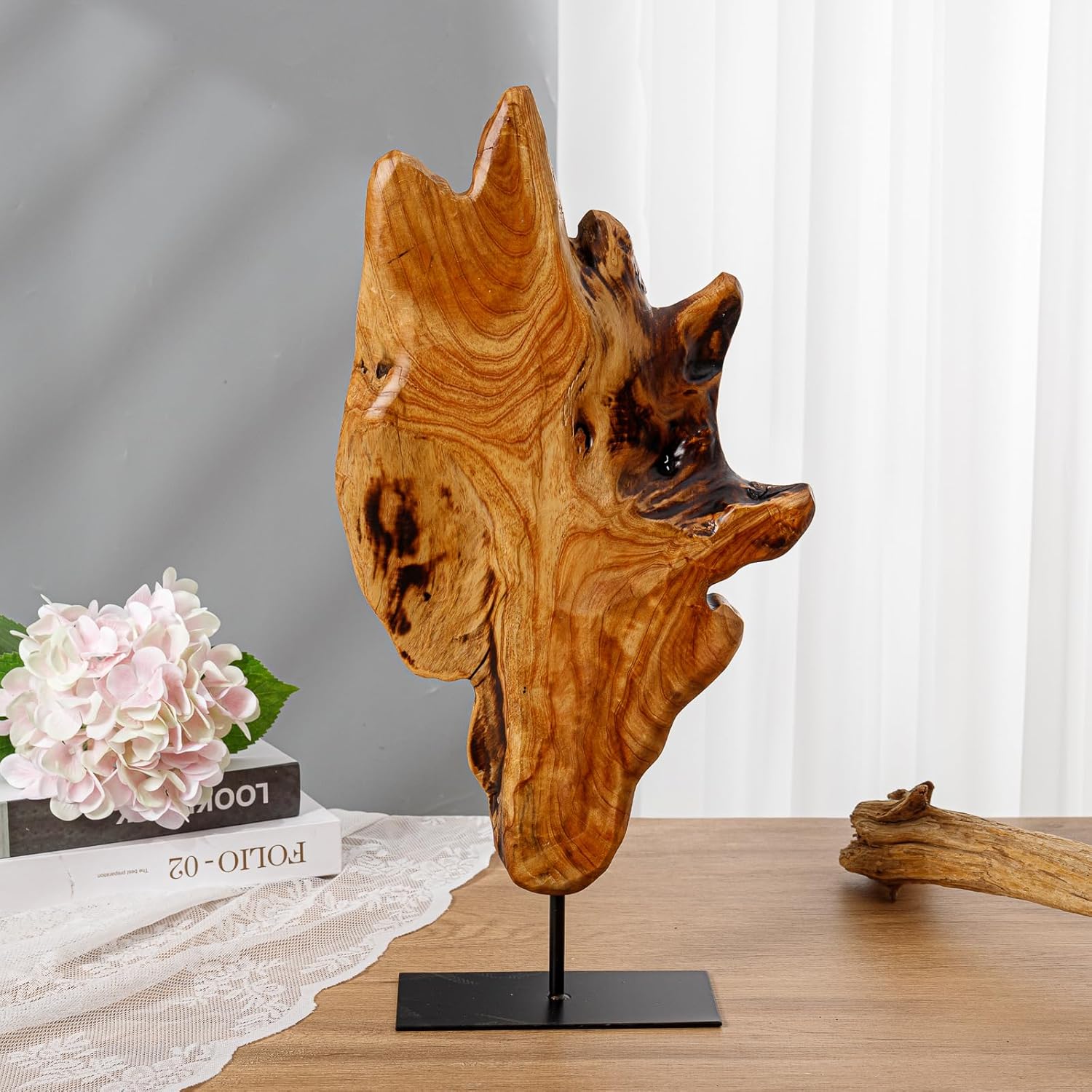 THY COLLECTIBLES Escultura irregular de madera de raíz tallada a mano, escultura abstracta de pie para decoración del hogar, estatua de mesa con
