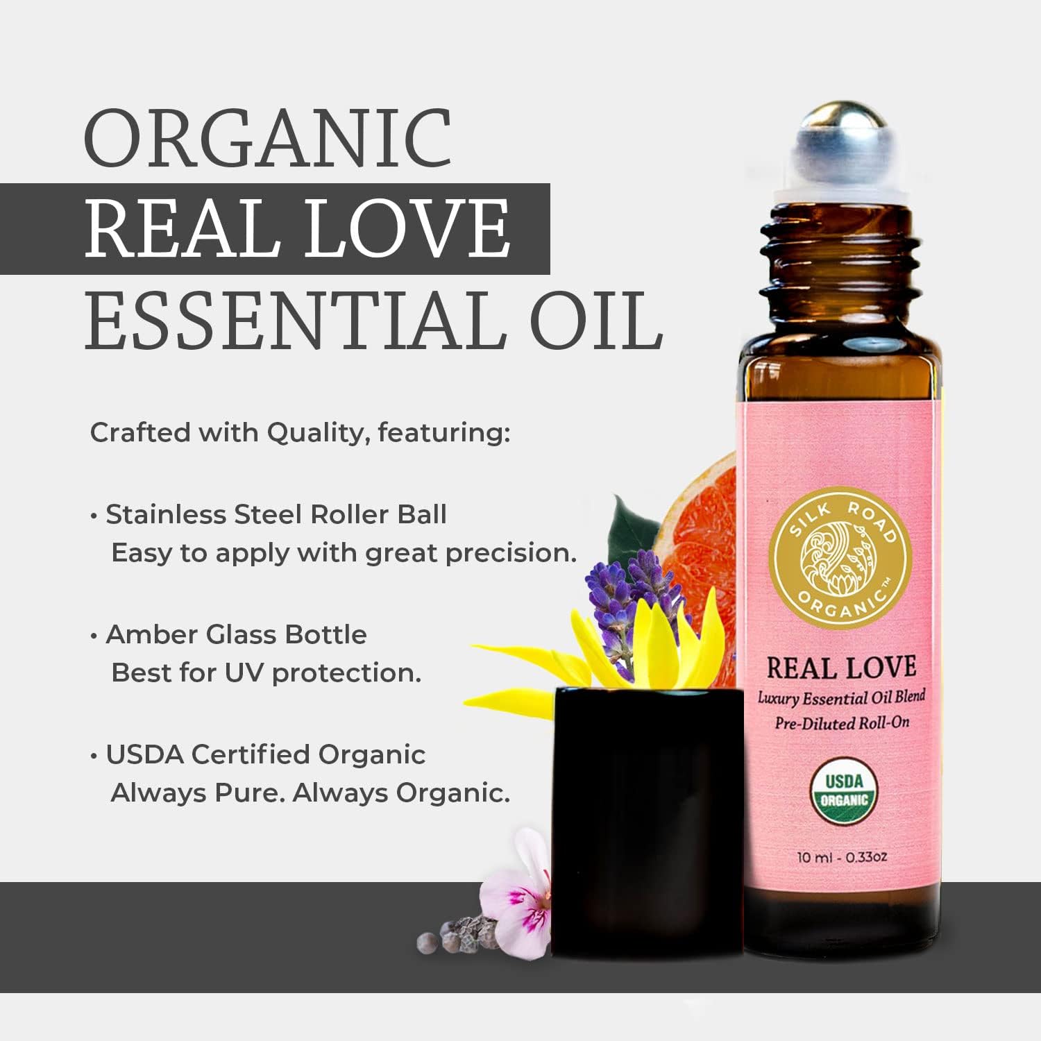 Silk Road Organic – Aceite esencial orgánico de amor real, mezcla de corazón amoroso, 100% puro, certificado por USDA, Find Joy & Follow Your Heart