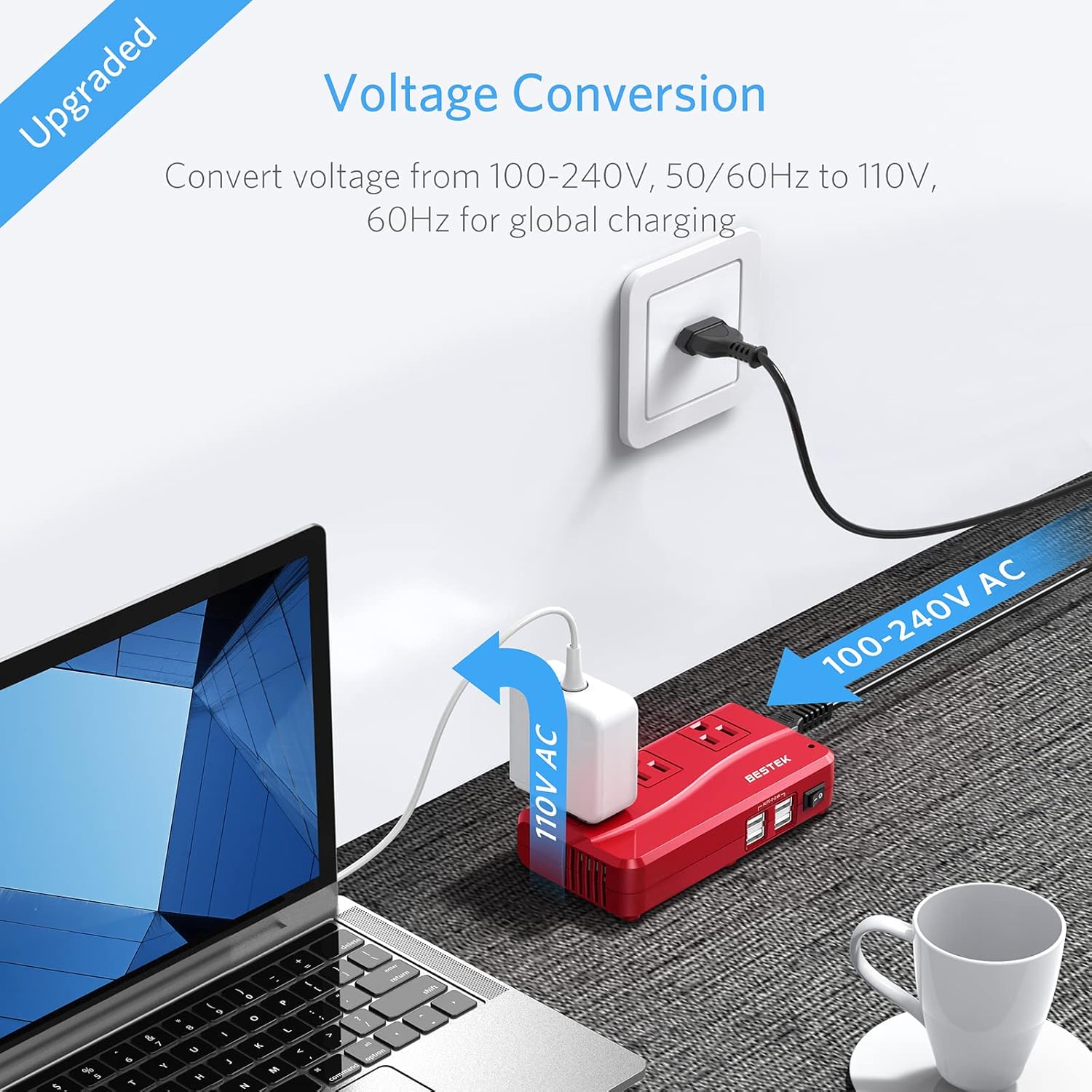 BESTEK – Adaptador de viaje universal convertidor de voltaje de 220 V a 110 V con carga USB de 6 A y 4 puertos, y adaptador de enchufe de Reino