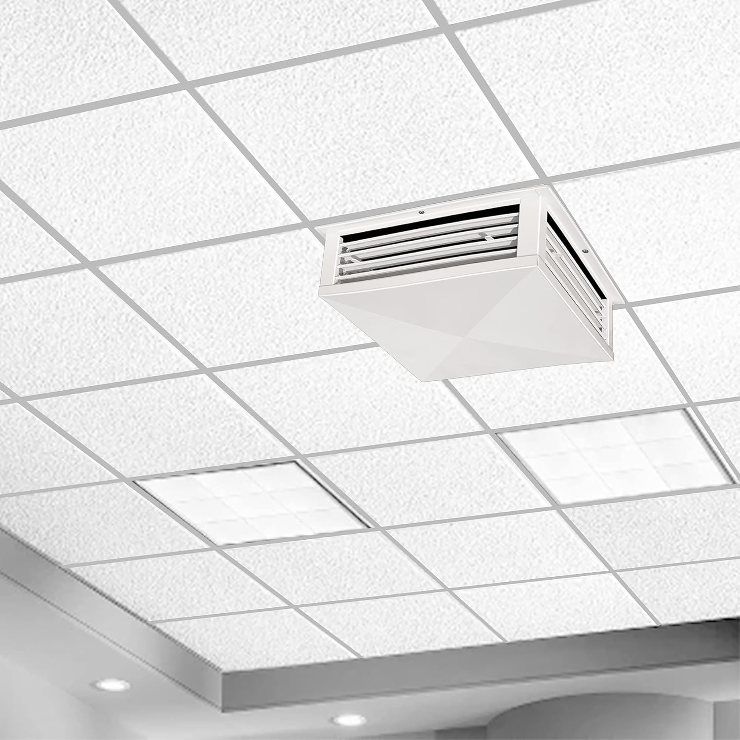 GSW Difusor de aire ajustable de 4 vías con recubrimiento de polvo blanco de 14 pulgadas para enfriador evaporativo de pantano, borde de montaje de
