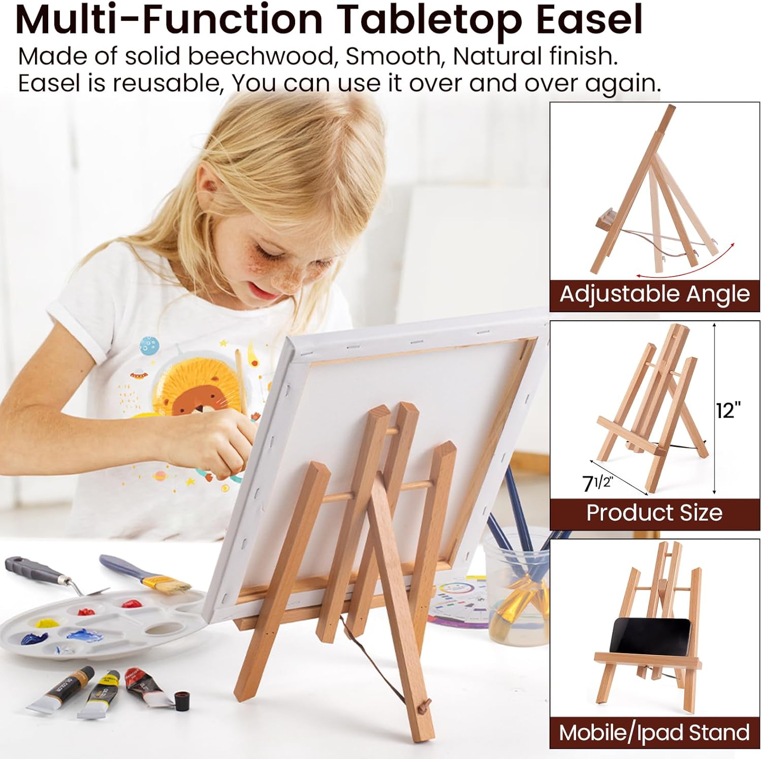MERRIY Juego de pintura al óleo para artistas, kit de suministros de pintura premium con caballete de mesa, pinturas al óleo de 12 colores, lienzo