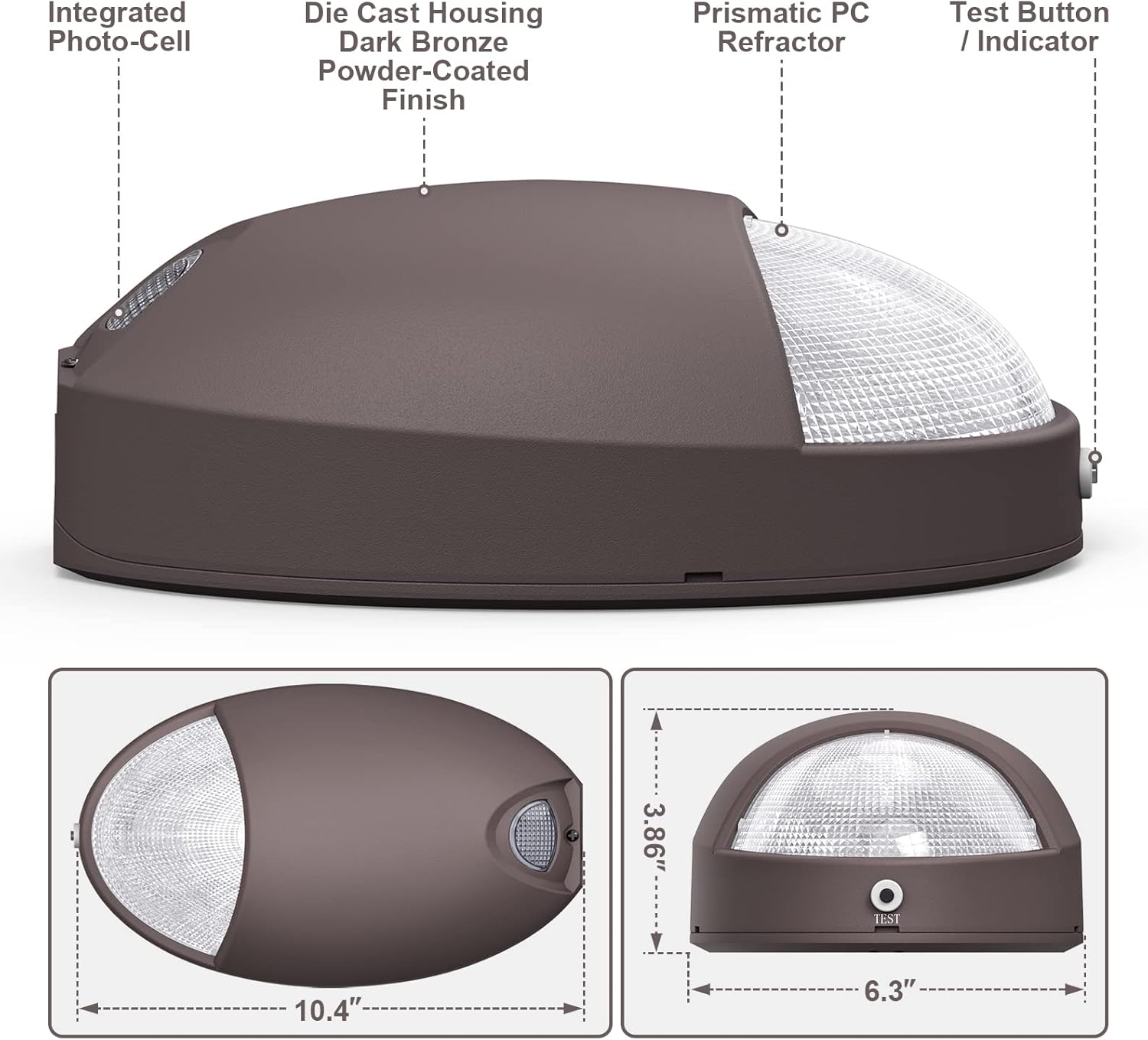 Luz de emergencia LED con sensor de fotocélula de respaldo de batería, luz de pared de emergencia al aire libre, impermeable, autocomprobación, luz
