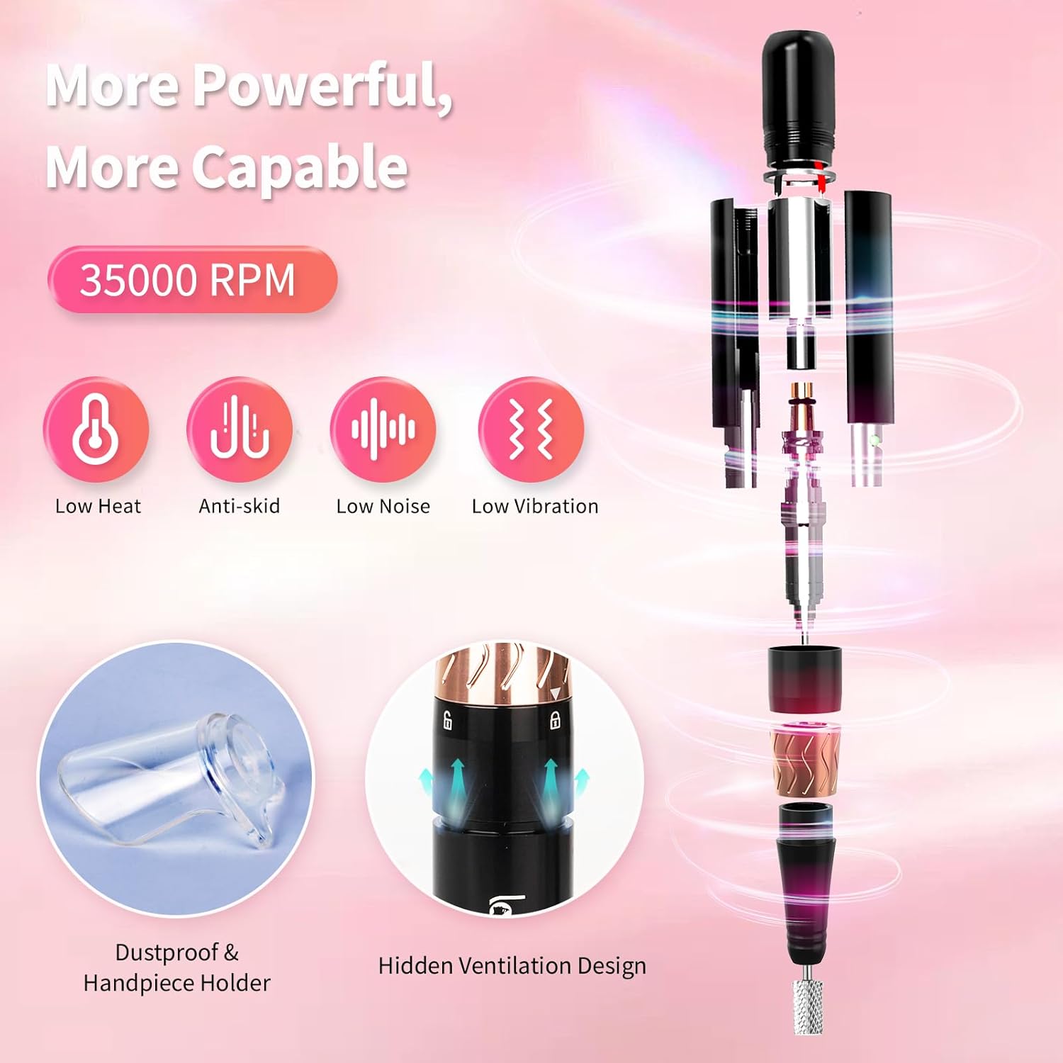 Lavinda Diamond Serise – Lámpara de uñas inalámbrica con diamantes de imitación brillantes, 35000 rpm, taladro de uñas portátil eléctrico profesional