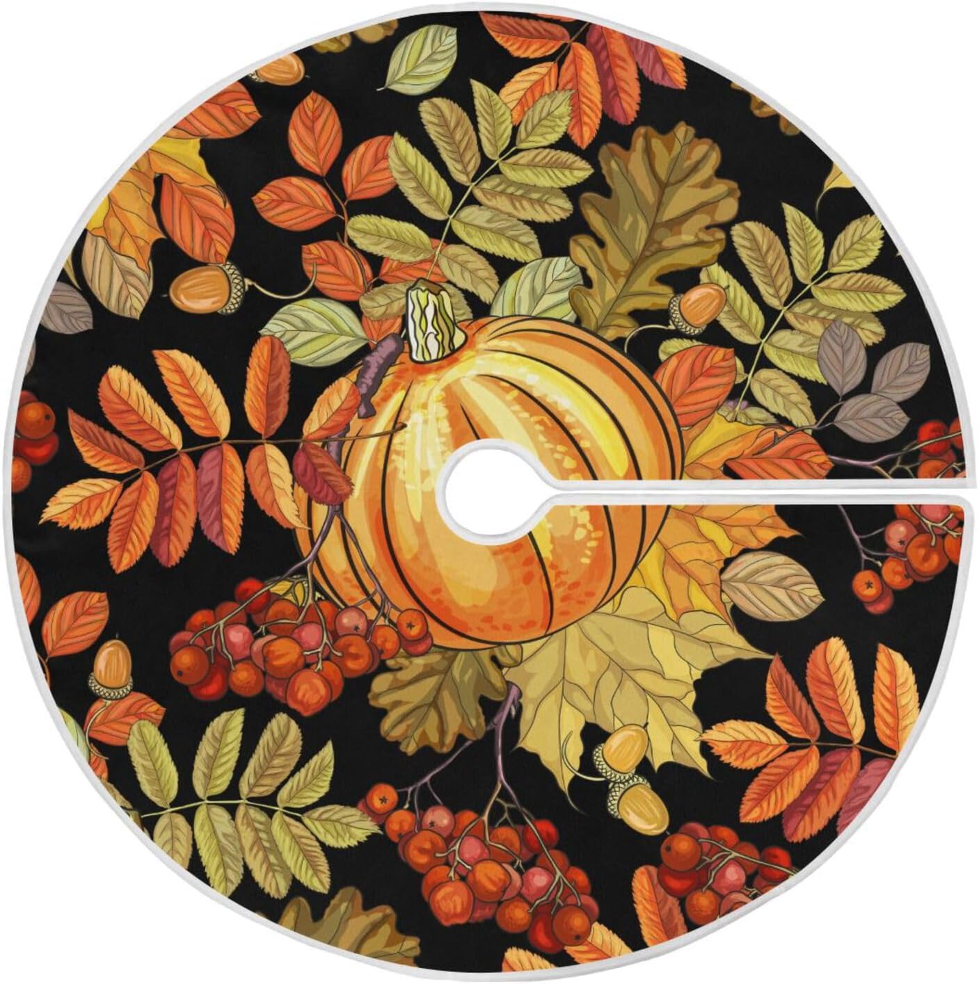 Hojas de otoño, calabazas de arce, decoraciones para árbol, falda de árbol lavable de 35.4 pulgadas, decoración de árbol de Navidad de otoño
