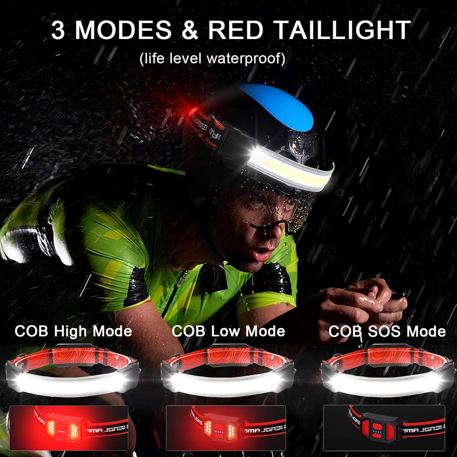 3 lámparas LED recargables para la cabeza, luz de casco duro de iluminación de 230, linterna ligera, 3 modos con luces rojas para correr, acampar,