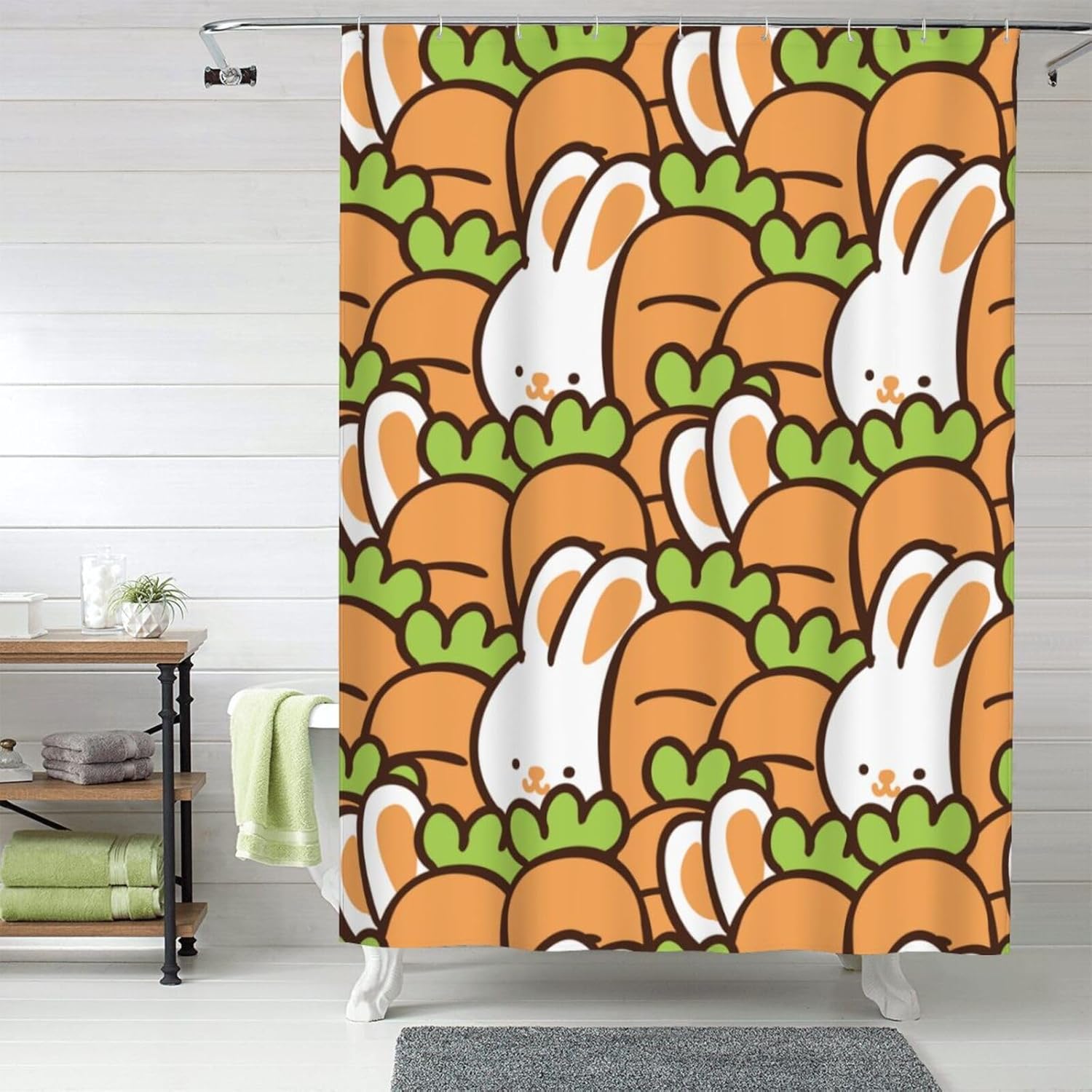 Cartoon Rabbit Carrot Plastic Shower Curtain Liner 60x72in Extra Long Shower Curtains for Bathroom Clearance Set with Hooks Cortinas De BañO,