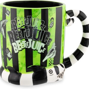 Silver Buffalo Beetlejuice – Taza de cerámica esculpida en 3D con diseño de rayas y nombres en caja, 24 onzas Silver Buffalo Beetlejuice – Taza de cerámica esculpida en 3D con diseño de rayas y nombres en caja, 24 onzas