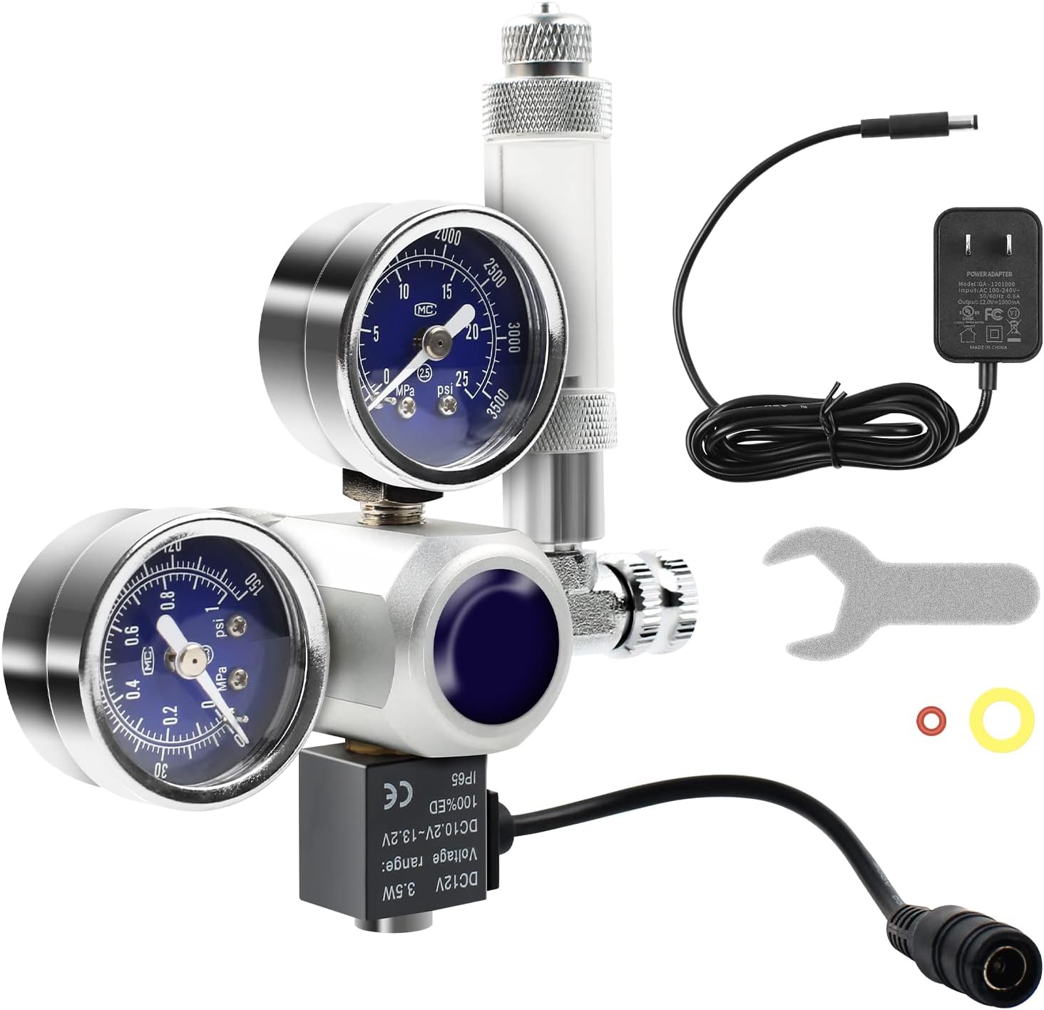 ZUYIYI Regulador de CO2 para acuario, pantalla grande de medidores duales, solenoide de 12 V CC con contador de burbujas y válvula de retención,