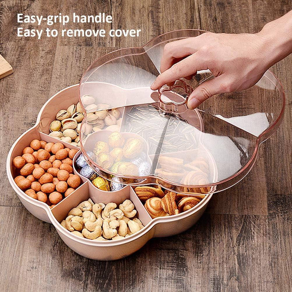 Caja de almacenamiento de aperitivos en forma de flor, bandeja para servir aperitivos con tapa, caja de almacenamiento de frutas y alimentos,