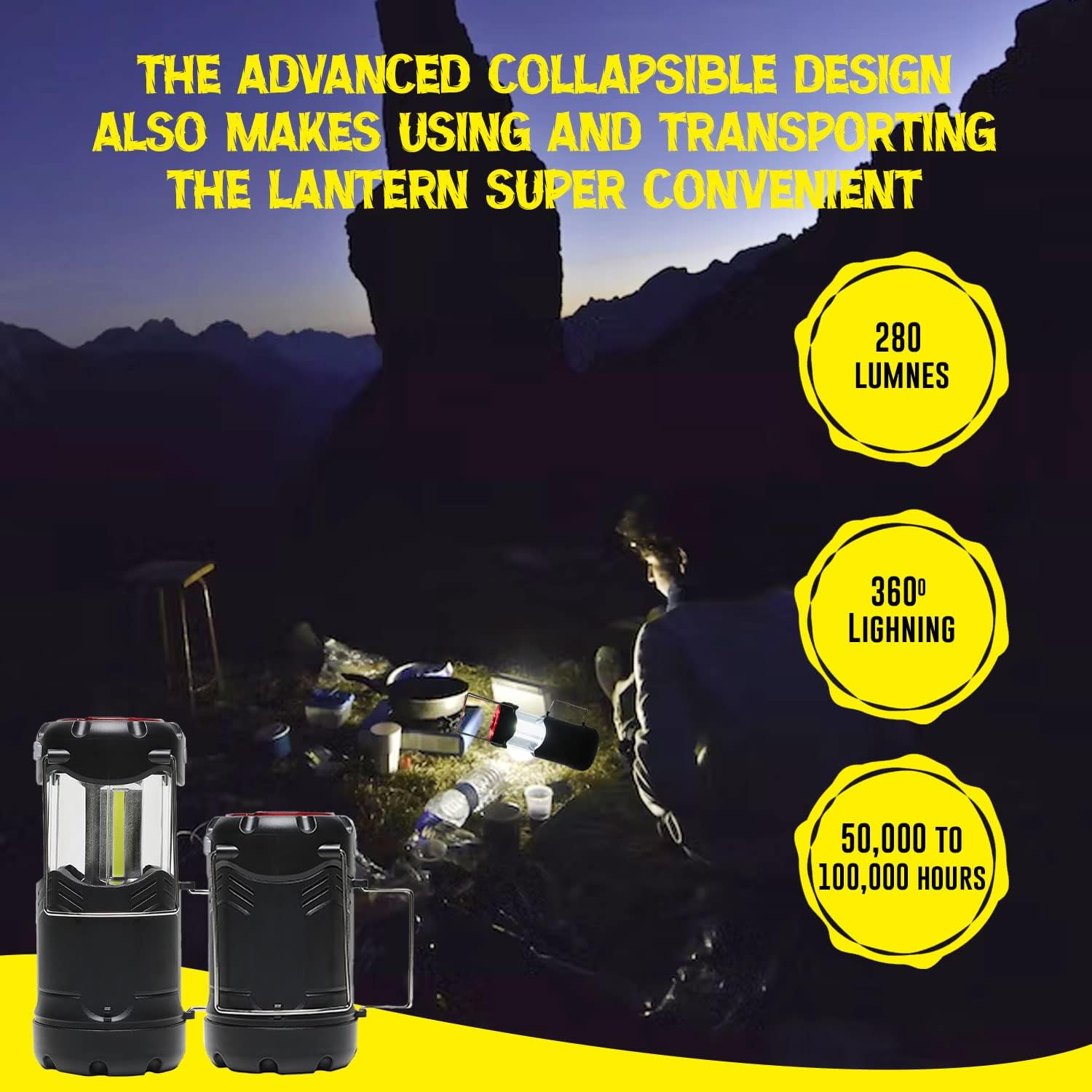 Linterna de camping a pilas  Lámpara colgante COB portátil  Linterna plegable impermeable para luces de tienda, cortes de energía, emergencia de