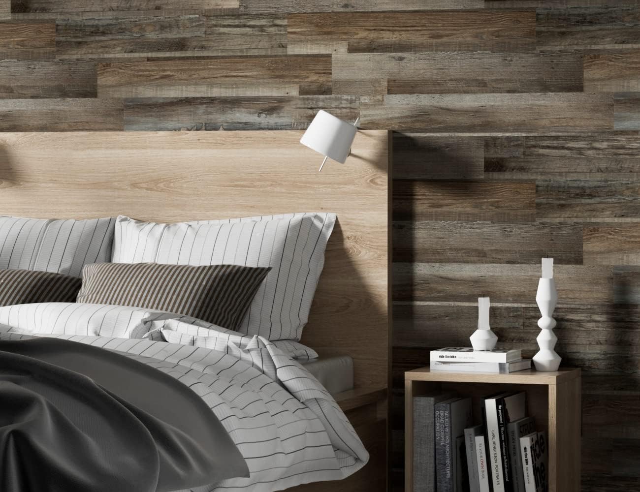 Tablones de vinilo para pared, paneles de vinilo autoadhesivos para paredes, fácil instalación (12 piezas18 pies cuadradoscaja), color gris claro