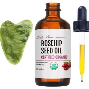 Kate Blanc Cosmetics Aceite de rosa mosqueta para cara y piel con kit de piedra Gua Sha (1 onza) Aceite de semilla de rosa mosqueta orgánico USDA Kate Blanc Cosmetics Aceite de rosa mosqueta para cara y piel con kit de piedra Gua Sha (1 onza) Aceite de semilla de rosa mosqueta orgánico USDA