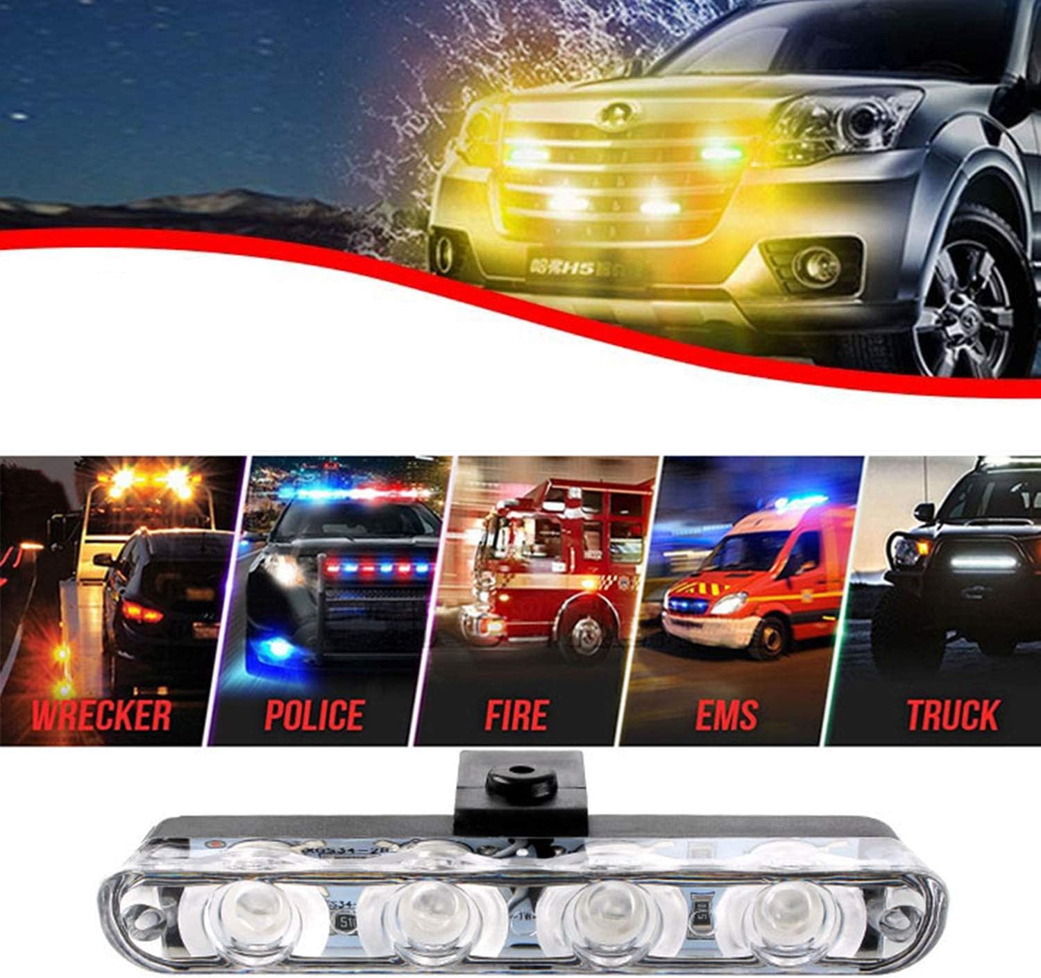 16 luces LED de policía estroboscópicas para automóvil, luces reflectivas para tablero de vehículo de emergencia de 12 V