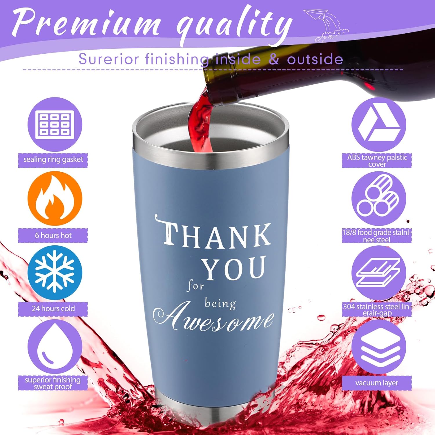Paquete de 6 vasos de viaje de acero inoxidable con aislamiento al vacío de 20 onzas, regalo de agradecimiento a los empleados, regalo de