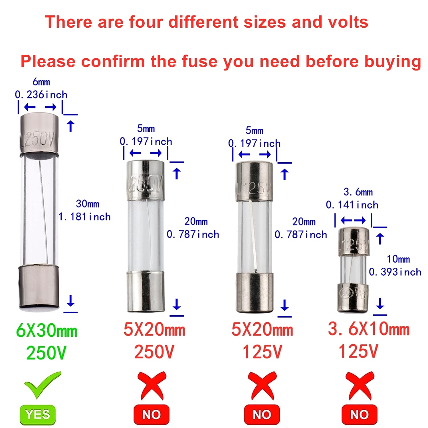 BOJACK Fusibles de vidrio de soplado rápido F4AL250V de 0.236×1.181 in 4 A 4 amp 250 V 0.24×1.18 pulgadas Volt F4AL250V (paquete de 18 piezas)