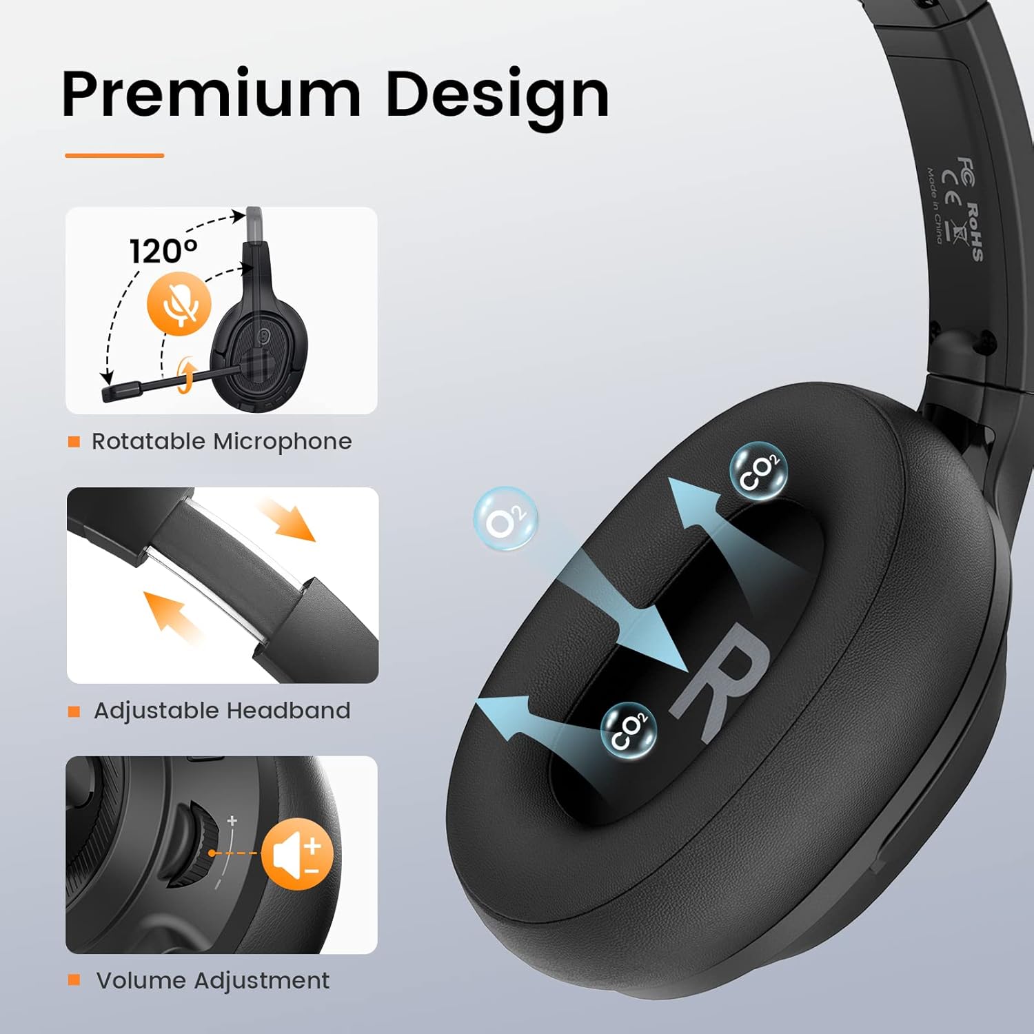 EKSA Auriculares con micrófono para laptop, auriculares con cable para computadora con controles de volumen y silencio de micrófono, auriculares