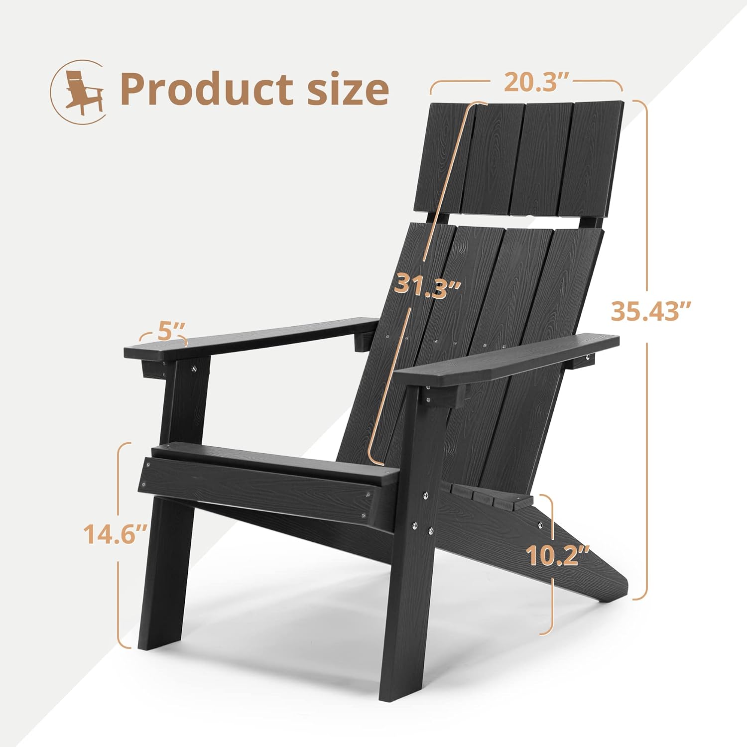LUE BONA Juego de 2 sillas Adirondack modernas con reposacabezas, sillas Adirondack de plástico de respaldo alto, sillas para fogatas Adirondack